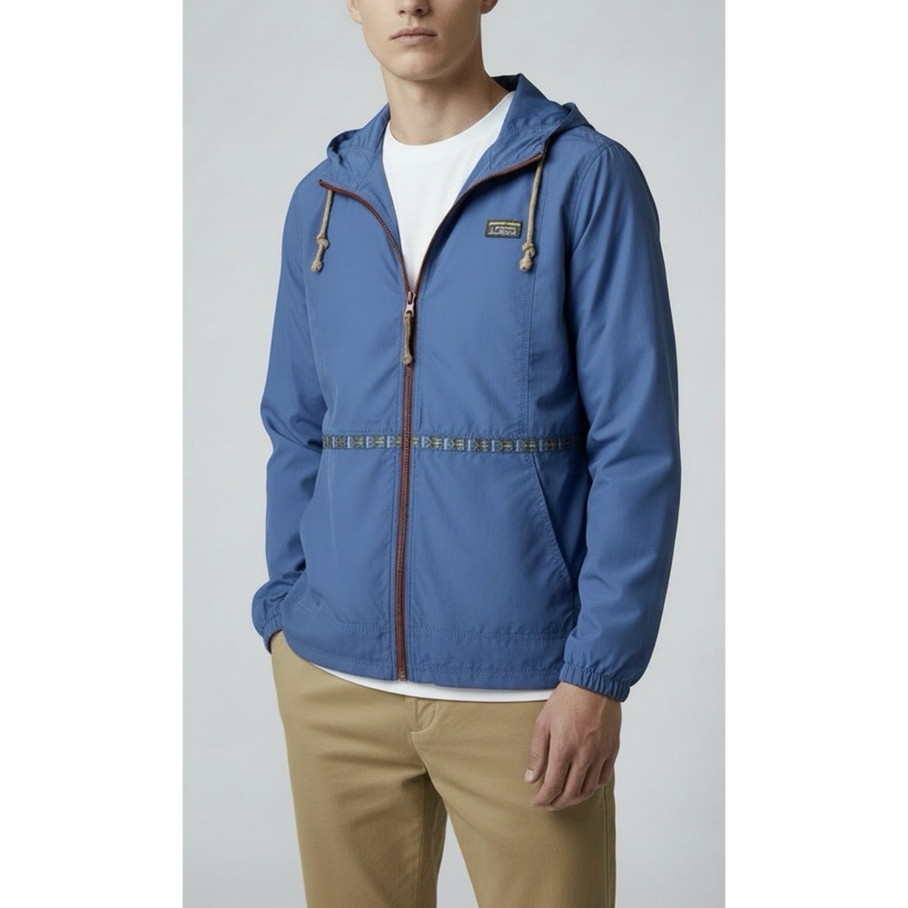 LL Bean Mountain Full Zip Jacket 2XL Blue Retro Alpine Trim Hiking Windbreaker